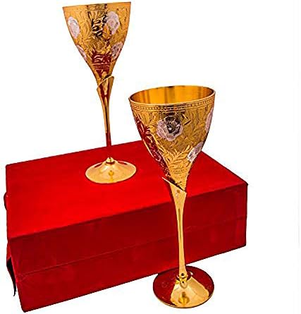 כסף וזהב מצופה פליז יין זכוכית גביע סט עבור דיוואלי מתנה על ידי הודי אסיפה