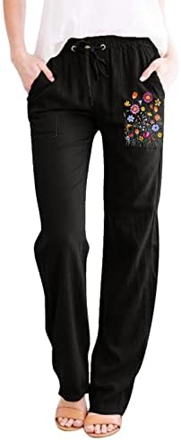 מכנסי פשתן של נשים Kcjgikpok, מכנסי פשתן רגליים רגילות ברגליים רחבות רגליים עם מכנסי פשתן עם כיסים מכנסיים מזדמנים לנשים