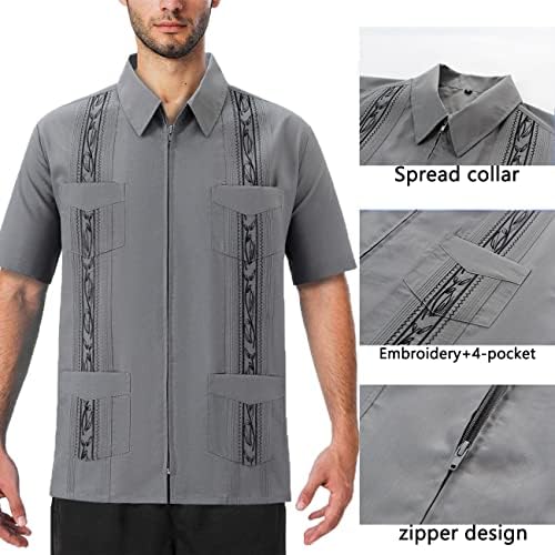 חולצות גוויאברה של שרוול קצר לגברים לגברים לגברים רוכסן קובני כותנה קז'ואס חוף עם כיסים