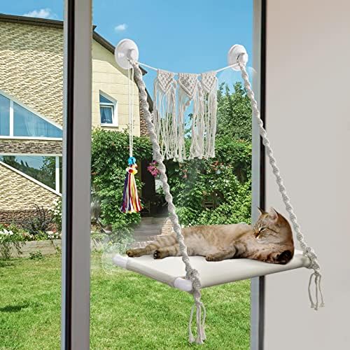חתול חלון מוט מקרמה חתול ערסל בוהו קיר רכוב לחיות מחמד מנוחה מושב מיטת עבור מקורה חתולים