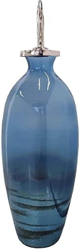 A & B בקבוק זכוכית אלואיז ביתית עם מכסה אלומיניום - 7.5 דיא. X 23.5 H - כחול/אפור/כסף