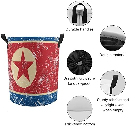 צפון קוריאה רטרו דגל מתקפל סל כביסה גדול סל כביסה קל משקל אחסון סל צעצוע ארגונית עם ידיות