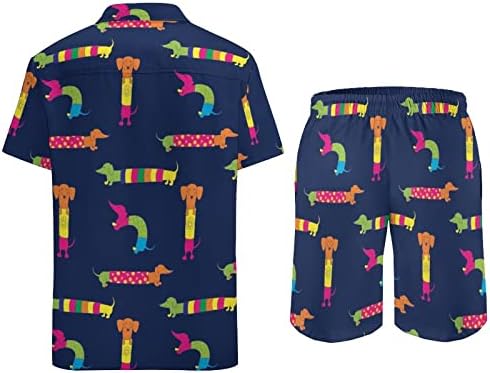 כלב צבעוני כלב כלב תלבושות חוף של חוף ים כפתור הוואי למטה חולצה עם שרוול קצר וחליפות מכנסיים קצרים