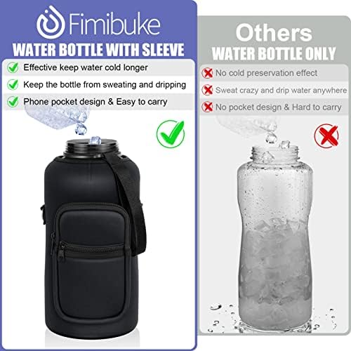 בקבוק מים ליטר 1 עם שרוול -128 גרם BPA בחינם ספורט עמיד דליפות ספורט מוטיבציה מוטיבציה מוטיבציונית עם קש ורצועה ומחזיק ניאופרן מבודד שקית