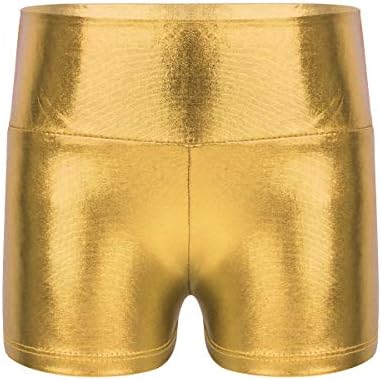 Yeeye ילדים בנות מטאליות רטובות מראה מכנסיים קצרים להתעמלות יוגה מכנסיים חמים צמודים שחייה ספורט תחתונים זהב+מתכתי 6