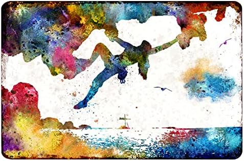 טיפוס על סלע ספורט קיצוני נשים צבעי מים מטפסים על סלע סלע מטפסים ספורט ספורט צבעי מים עיצוב קיר מתכת לסלון כרזות מתכת לקירות מתכת מופשטת