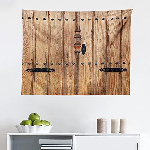 Ambesonne שטיח כפרי, דלת עץ עם שער מנעול בסגנון ברזל יציאה מרחב סגור של תמונת בניין, קיר בד עיצוב תלייה למעונות סלון בחדר השינה, 28 x