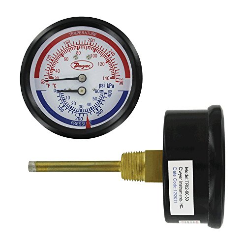 DWYER® Tridicator Gage, TRI2-100-50, 1/2 אינץ 'הר אחורה, 0-100 psi