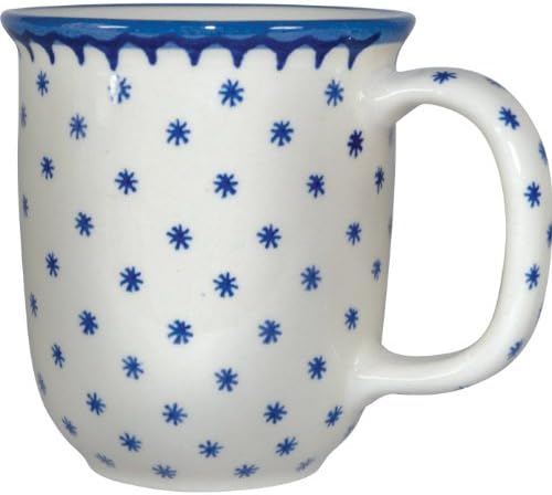 חרס פולאט פולט 12oz ספל תה קפה - בולסלאוויץ 'עיצוב פתיתי שלג כחולים מסורתיים