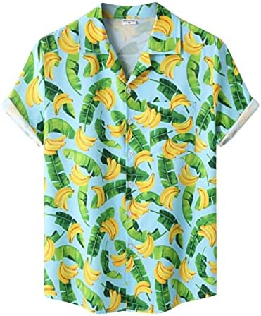 חולצות הוואי מזדמנים של HDDK, שרוול קצר בקיץ הדפס פרחוני טרופי כפתור כפתור רגיל במורד חוף אלוהא