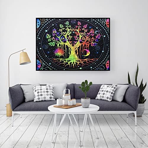 עץ Bleihum של חיים ציור יהלום-אור שחור 5D ערכות אמנות יהלומים למבוגרים, ציורי פנינה צבעוניים צבע אמנות עם יהלומים עגולים, אמנות פנינה