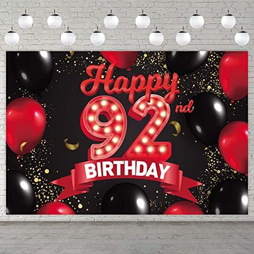 שמח 92 יום הולדת אדום ושחור באנר רקע קישוטי בלוני נושא דקור עבור בנות נשים נסיכת 92 שנים מסיבת יום הולדת יום הולדת תא צילום אבזרי אספקת