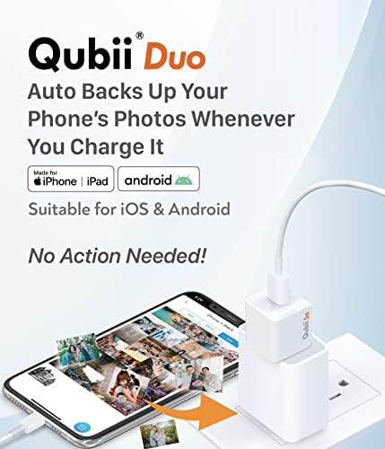 Maktar Qubii Duo USB-A כונן פלאש, גיבוי אוטומטי בזמן טעינה, MFI מוסמך תואם ל- iPhone/iPad/Android, אחסון תמונות/היצמד עם אפליקציית מארגן