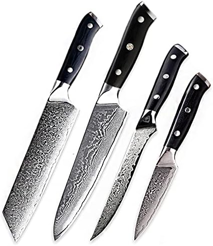 ערכות סכין מטבח, 4 יחידות סט סכין מטבח יפני 10 סכיני מטבח פלדת דמשק שף קיריצוקה קצבים קילוף סכיני גרם 10 ידית