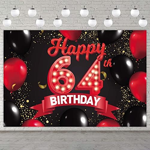 שמח 64 יום הולדת אדום ושחור באנר רקע קישוטי בלוני נושא דקור עבור בנות נשים נסיכת 64 שנים יום הולדת מסיבת יום הולדת תא צילום אבזרי אספקת