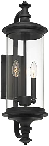 פוסיני אירו עיצוב מדיצ 'י מודרני חיצוני קיר אור קבועה שחור מתכת מסגרת 24 1/2 ברור זכוכית צילינדר צל עבור הודעה חיצוני אסם סיפון בית מרפסת