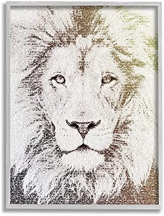 תעשיות סטופל דומיננטיות אריה דיוקן טקסט מילה דפוס רעמה של בעלי חיים, עיצוב מאת פאולה בל פלורס אפור אמנות קיר ממוסגרת, 16 x 20, לבן