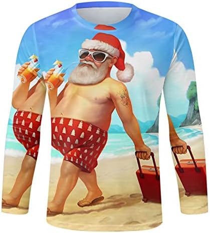 חולצות טריקו של שרוול ארוך של ZDDO לחג המולד לגברים, חג המולד 3D גרפיקה סנטה קלאוס הדפס קרוס צמרת טי טופ חולצת ספורט ספורט חולצה