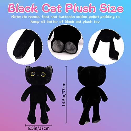 צעצועי קטיפה של חתול שחור, חמוד חתול שחור ממולא בעלי חיים קטיפה, כרית חתול שחורה רכה חתול קטיפה, קוואי ממולא בעלי חיים חתול צעצוע לילדים