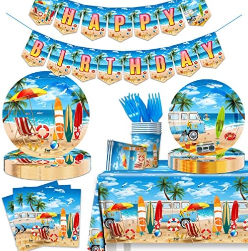 חוף יום הולדת ספקי צד - 142 יחידות הוואי בריכת מסיבת קישוט כולל חוף ארוחת ערב צלחות,מפת שולחן לקיץ חוף טרופי תינוק מקלחת יום הולדת קישוט