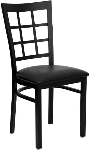 פלאש ריהוט 4 חבילה הרקולס סדרת שחור חלון חזרה מתכת מסעדה כיסא-שחור ויניל מושב