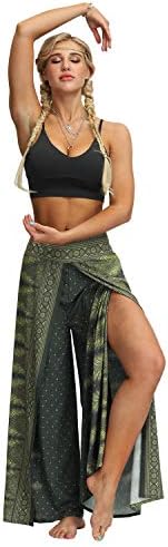 מפואר Uyee Womens Boho Print Slit מכנסי רגל רחבים סיבתי היפי בוהמי מכנסיים אימון מכנסי יוגה מכנסי חוף קיץ